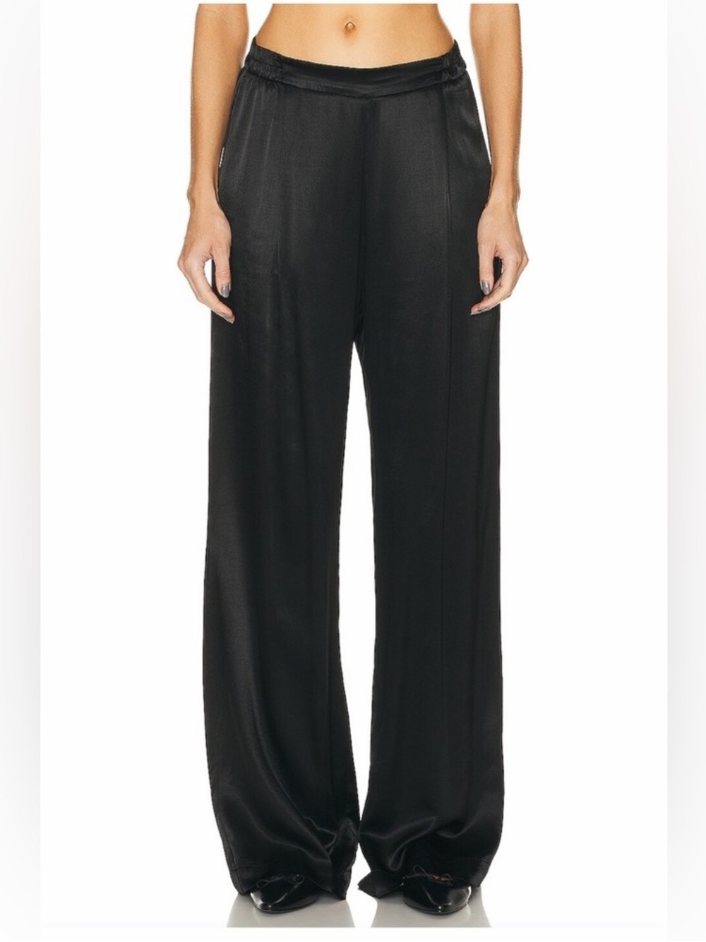 New Enza Costa Pleated Satin Pant in Black